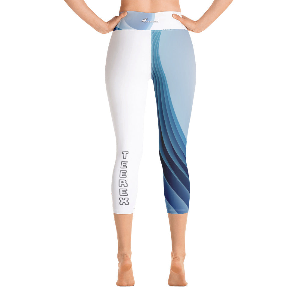 TeeRex Blue & White Swirl Yoga Capri Leggings with pockets
