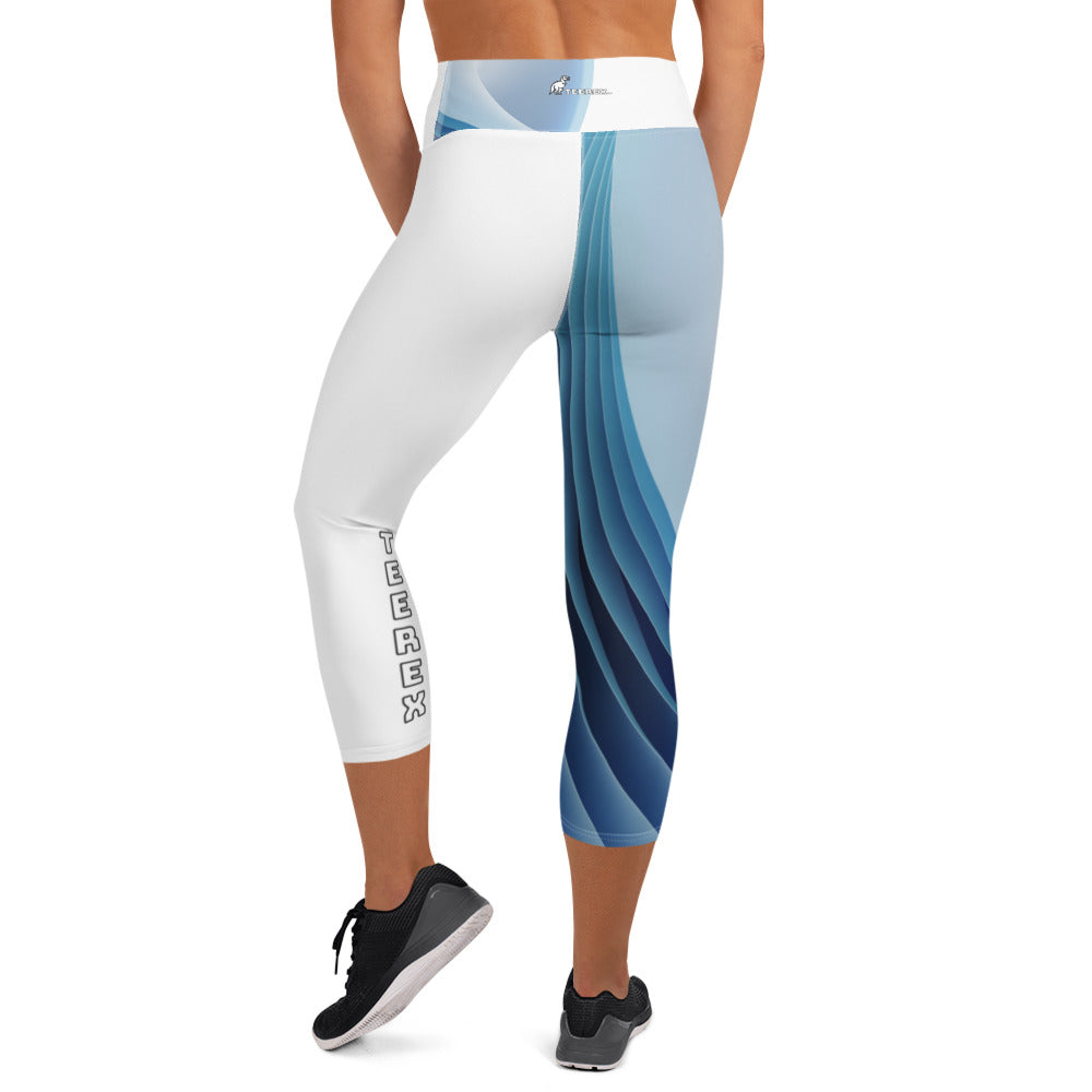 TeeRex Blue & White Swirl Yoga Capri Leggings with pockets –