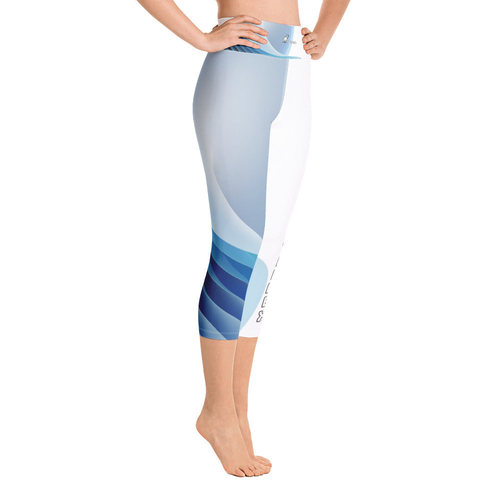 TeeRex Blue & White Swirl Yoga Capri Leggings with pockets